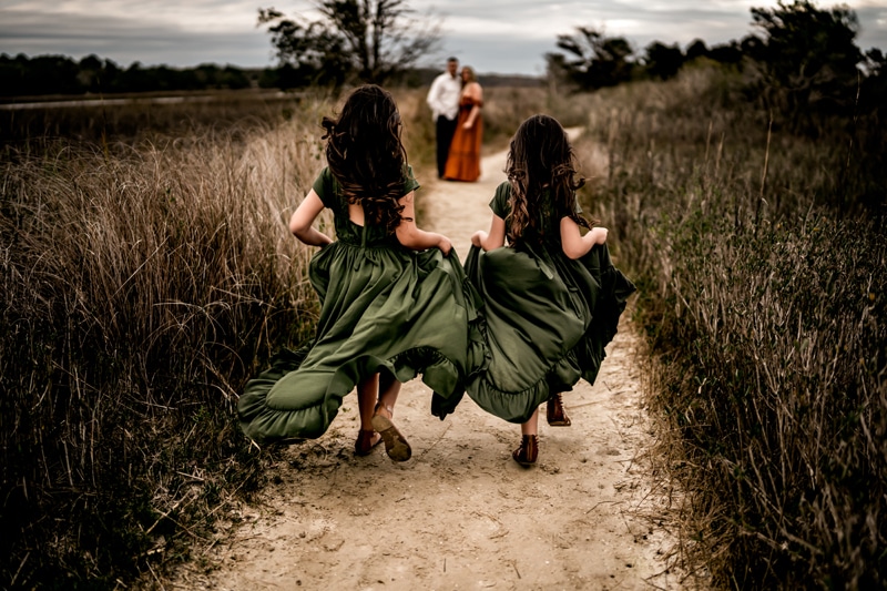 Salty Preset Pack, two girls in dresses run on a path in the countryside toward their parents